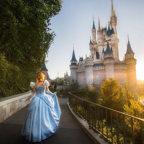 Cinderella walking in the direction of her castle 