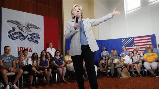 Hillary Clinton speaks in the Reiman Ballroom at Iowa State University Alumni Center in Ames, Sunday, July 26, 2015.