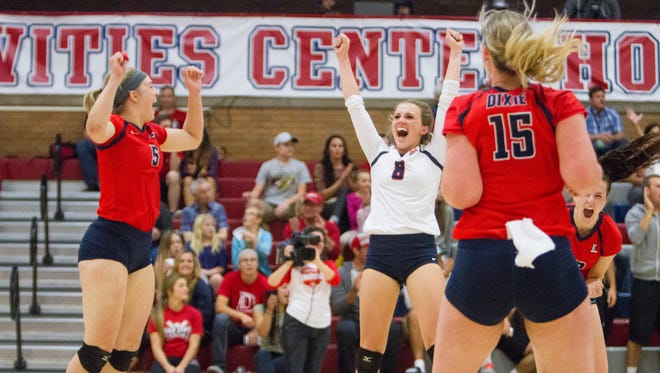 Dixie State volleyball defeats Point Loma 3-0 Saturday, Nov. 7, 2015.