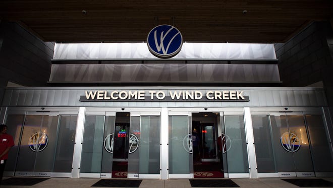 The front doors on opening day of the Wind Creek Montgomery Hotel at Wind Creek Montgomery in Montgomery, Ala., on Monday, Dec. 21, 2015.