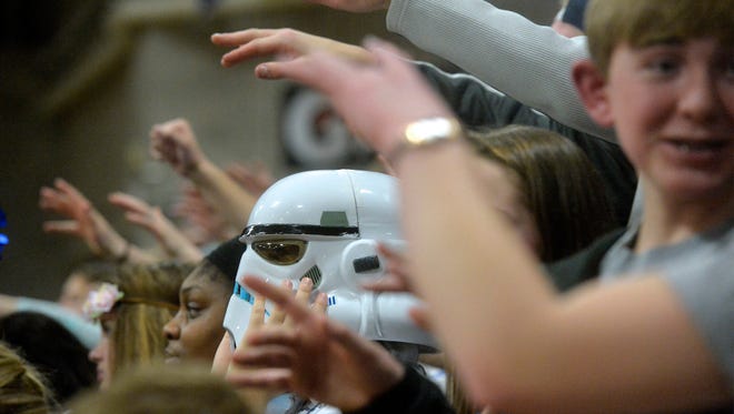 A storm trooper found his way into the Great Falls High student section during Tuesday night's crosstown basketball game against CMR in the Swarthout Fieldhouse.