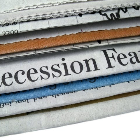 The words Recession and Fears written on newspaper