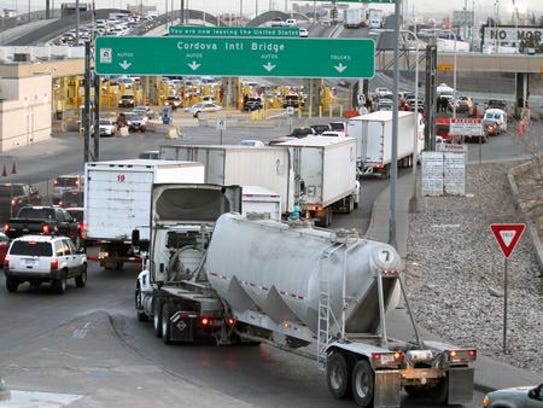 Trucks line up in El Paso to enter the free Bridge
