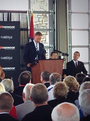 Tennessee Gov. Bill Haslam announces on Monday, Oct. 14, 2013, that Hankook Tire will bring 1,800 jobs and an $800 million capital investment to Clarksville-Montgomery Co., Tenn.