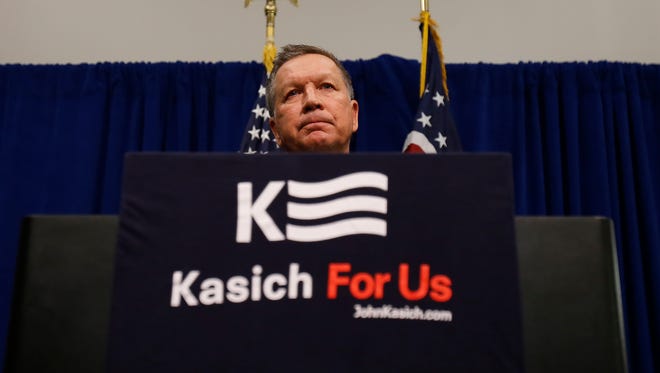 GOP Presidential candidate and Ohio Gov. John Kasich addresses the crowd during the pancake breakfast of the Northeast Hamilton County Republican Club, Saturday, March 12, 2016, at the Sharonville Convention Center in Sharonville. 