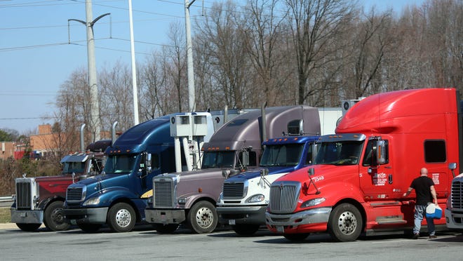 Trucks park in a designated area of the Delaware Welcome Center Travel Plaza. If a proposed Wilmington city council ordinance passes, the rest stop would be the closest place to the city for trucks to park.