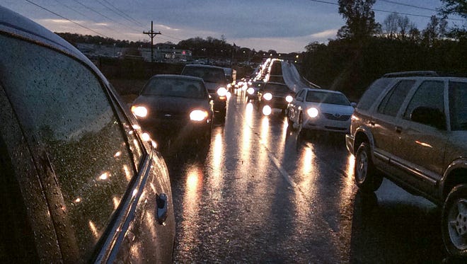 Standstill traffic on Clemson Boulevard near Denver Downs in Anderson as a severe storm passed through North Anderson on Wednesday.