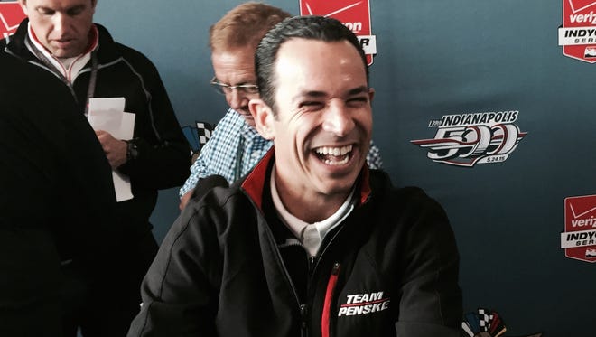 Driver Helio Castroneves smiles Thursday in Indianapolis. “You can’t forget it,” Castroneves said of his crash last week. “But I’m thinking about what strategy I’m going to use in the race a whole lot more.”