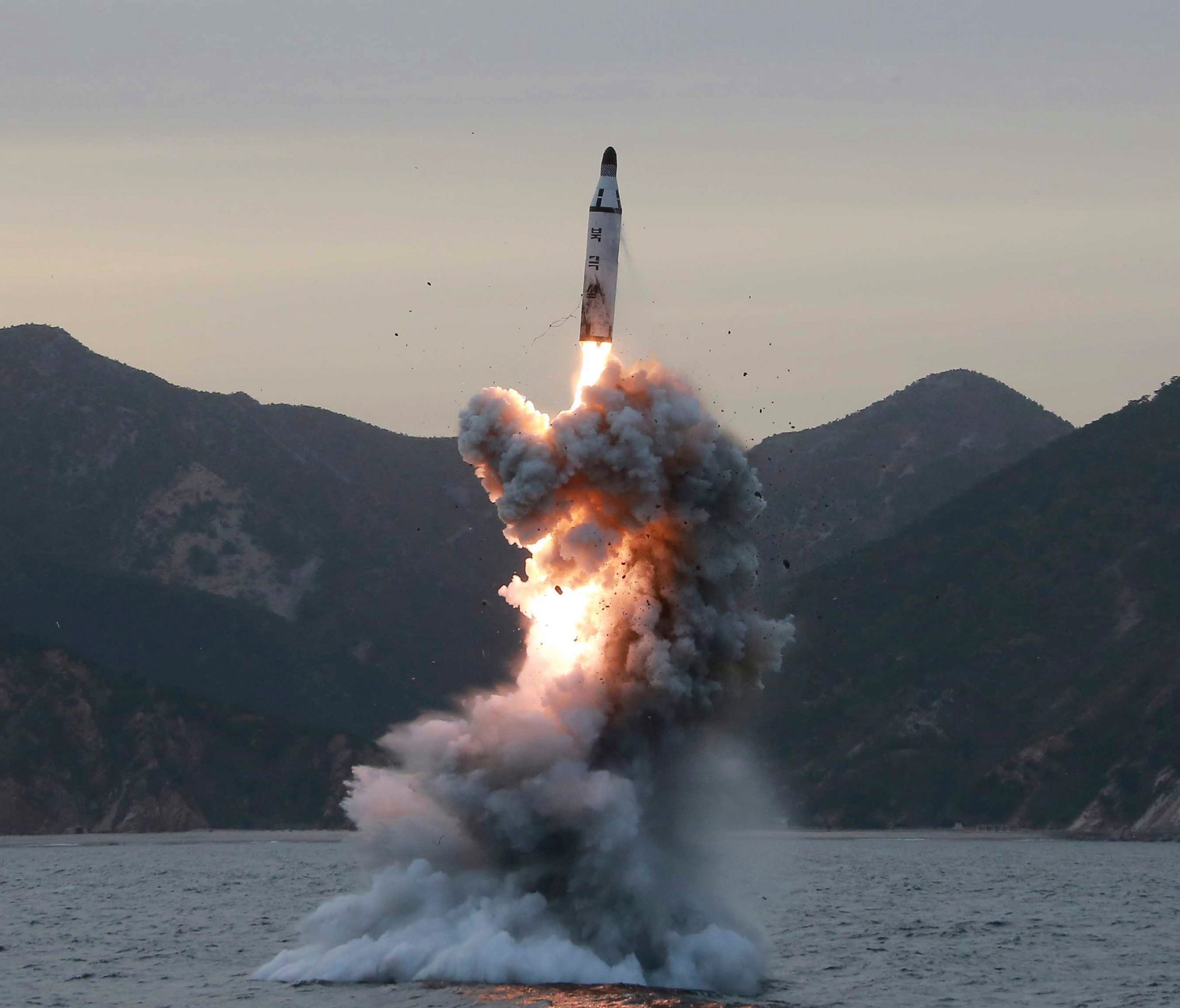 An undated file photo released by the North Korean Central News Agency (KCNA), the state news agency of North Korea, shows an 'underwater test-fire of strategic submarine ballistic missile' conducted at an undisclosed location in North Korea (reissue