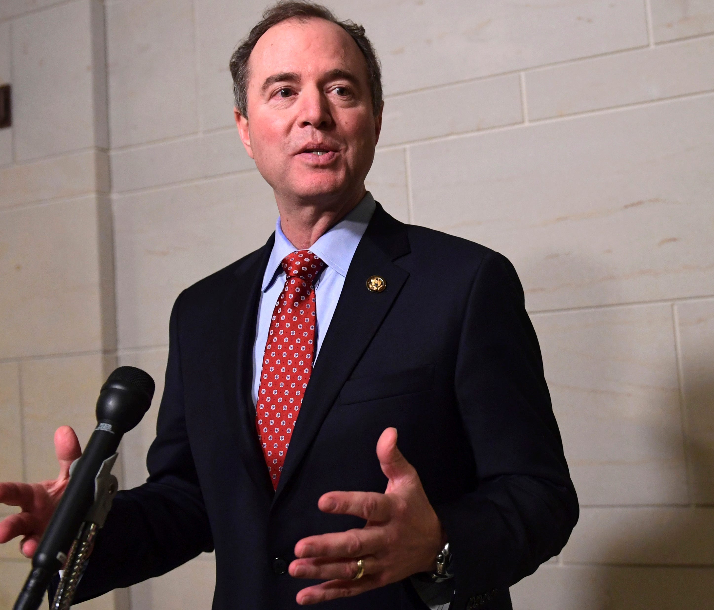Rep. Adam Schiff, D-Calif., is pictured speaking to reporters on Capitol Hill.