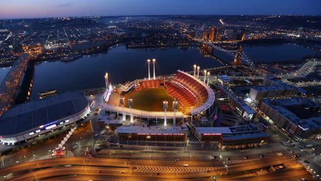 Great American Ball Park glows in early morning light on Opening Day 2014. The park is the site of the 2015 All-Star Game