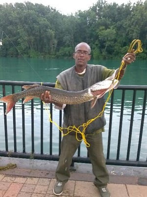 Pastor Danny Robinson of Hamtramck is used to catching big fish at John Dingell Park. This one is a 48-inch muskie, but he once caught a pirahna.