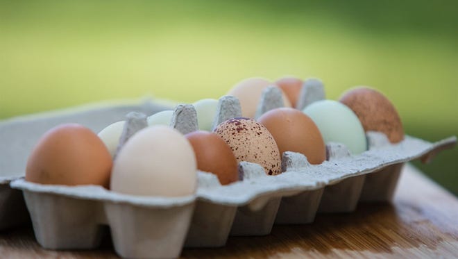 Eggs from pastured hens are both colorful and nutritious.