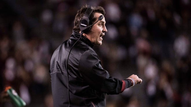 South Carolina head coach Will Muschamp communicates with players during the second half against Western Carolina. South Carolina’s opponents have scored on 70.7 percent their trips inside the 20-yard line (29 of 41), which gives the Gamecocks the 10th-ranked red zone defense in college football.