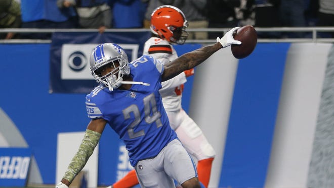 Nov. 12, 2017: Lions cornerback Nevin Lawson returned a fumble 44 yards for a touchdown in the first half of the 38-24 win over the Browns at Ford Field.
