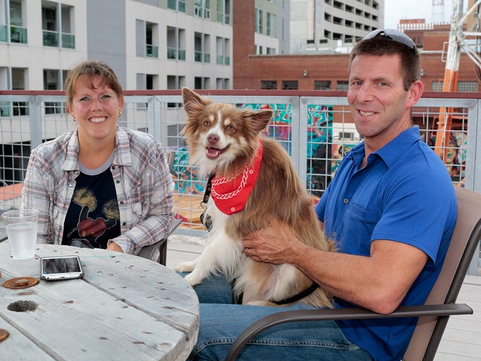 Brandie,45, and Dustin Gean, 47, with Shmeeps, a mini