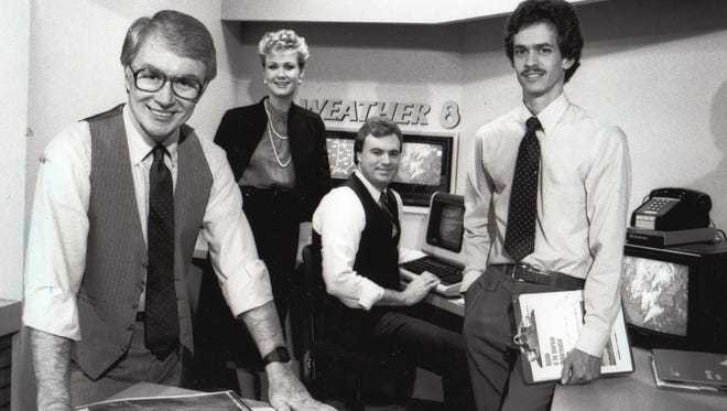 This 1984 photo shows WISH-8 weather staffers, from left, Stan Wood, Patty Spitler, Randy Ollis and Ron Magnuson.