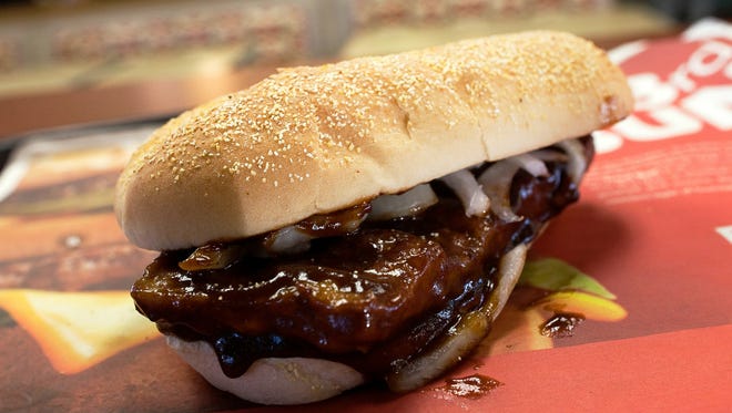 The elusive McRib makes an appearance at a McDonald's restaurant in 2010 in San Francisco.