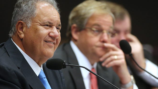 Mori Hosseini smiles as college presidents present their input at a meeting of the Florida Board of Governors at FSU