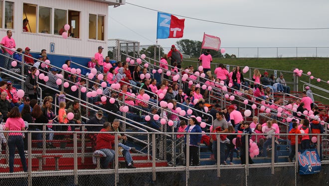 Friday was a cancer awareness game for Zane Trace with pink balloons and the players wearing pink.