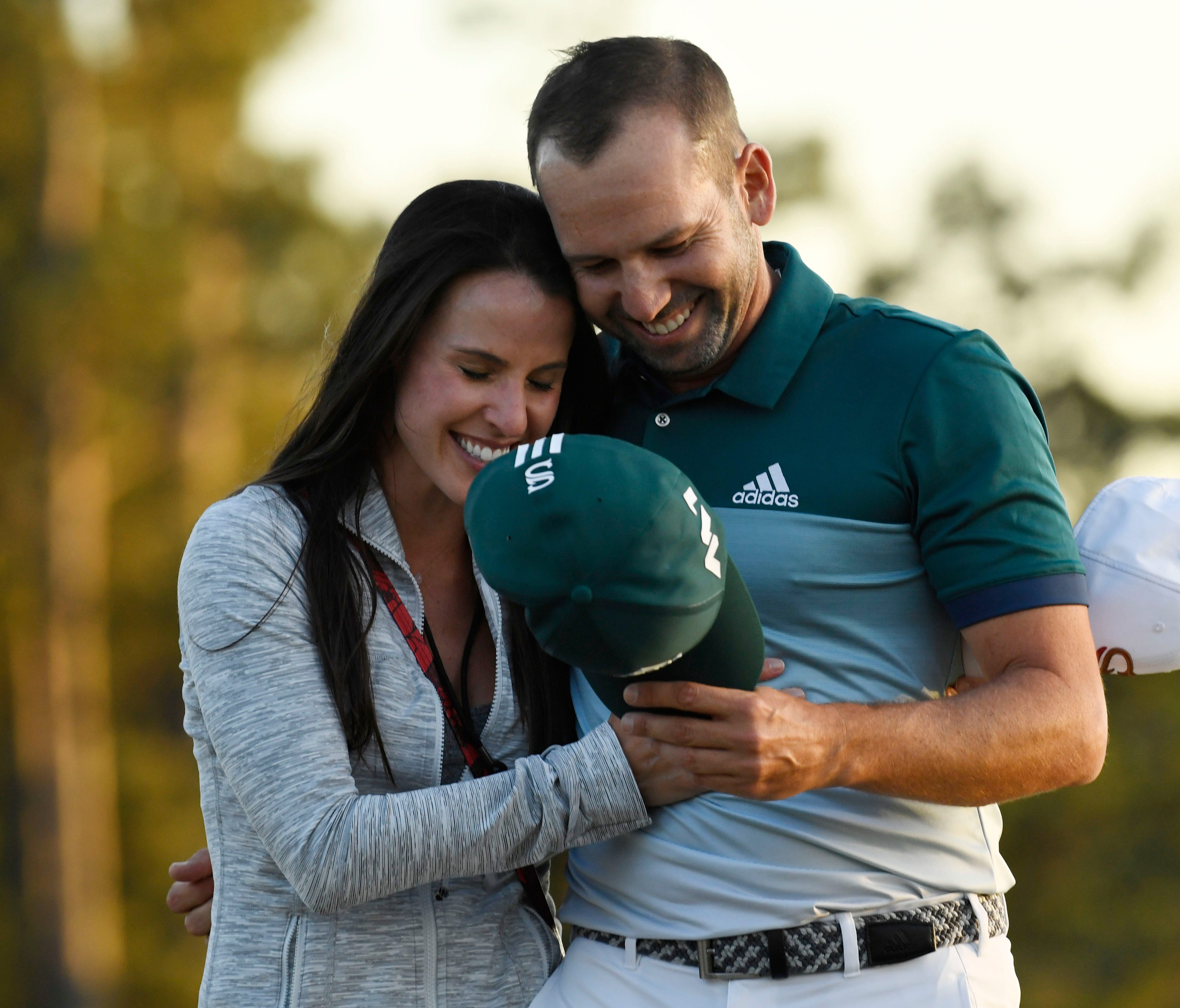 In 2017, Sergio Garcia celebrated with Angela Akins, who is now his wife,  after making a putt on the 18th green during the first playoff hole to win the Masters.