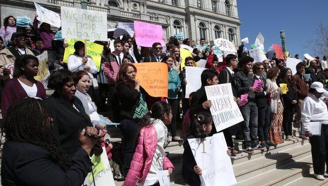 An April 28 rally in Albany called on legislators to pass a bill that would provide a monitor for East Ramapo school district.