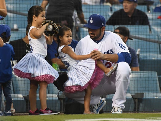 Sept. 6: Dodgers first baseman Adrian Gonzalez hangs