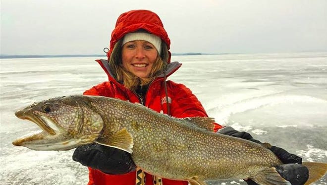 Kelly Brooks caught this lake trout at Lake Champlain on Saturday.