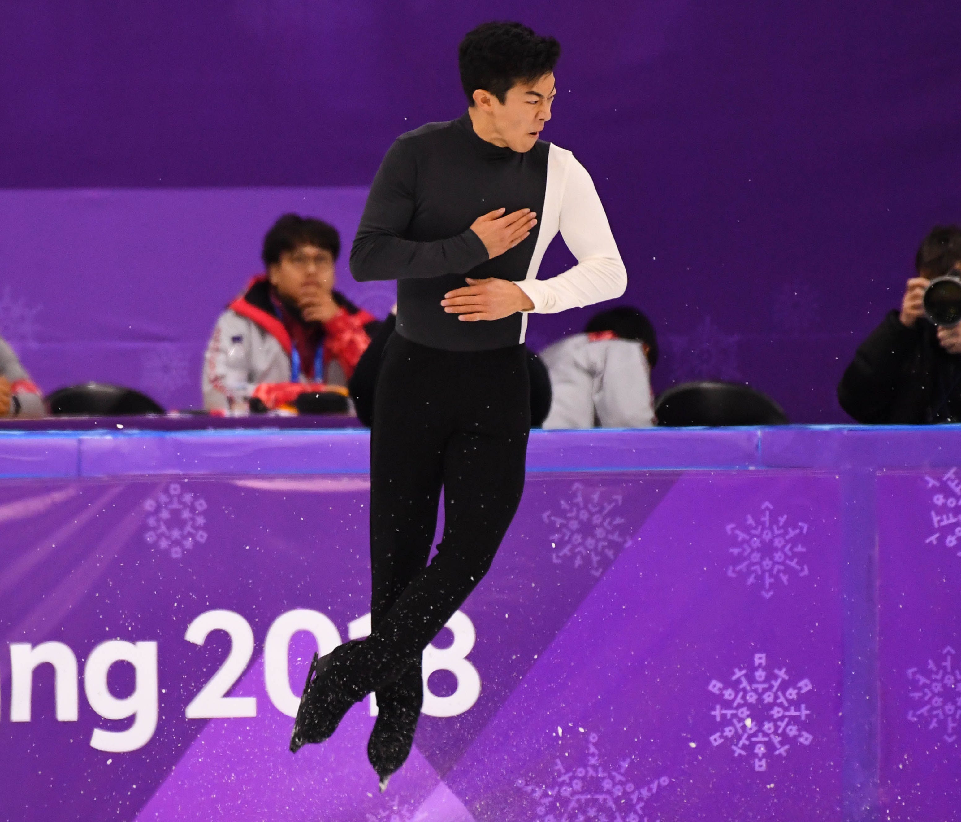 Nathan Chen (USA) competes in the men's figure skating short program during the Pyeongchang 2018 Olympic Winter Games at Gangneung Ice Arena on Feb. 16.