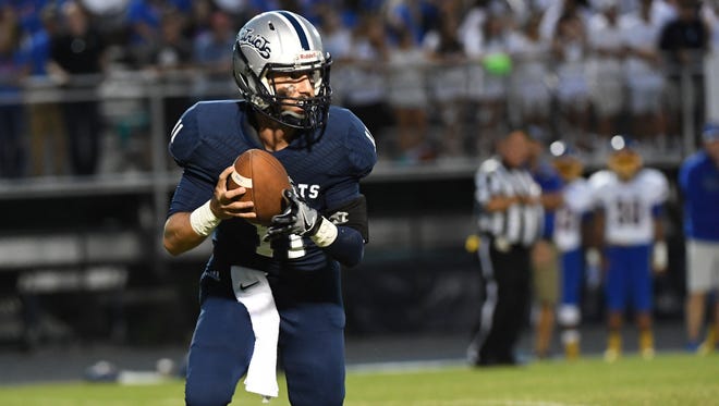 Powdersville quarterback Keith Becknell during the first quarter at Powdersville High School on Friday.
