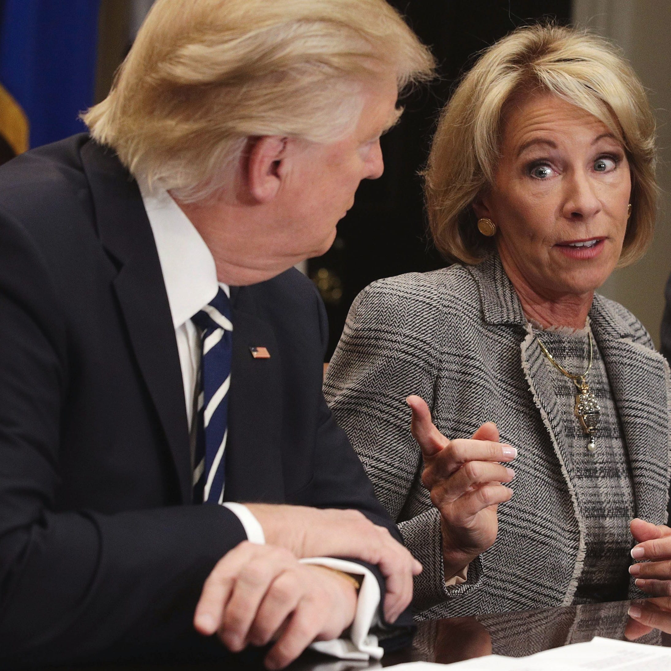 Education Secretary Betsy DeVos and President Trump on Feb. 14, 2017.