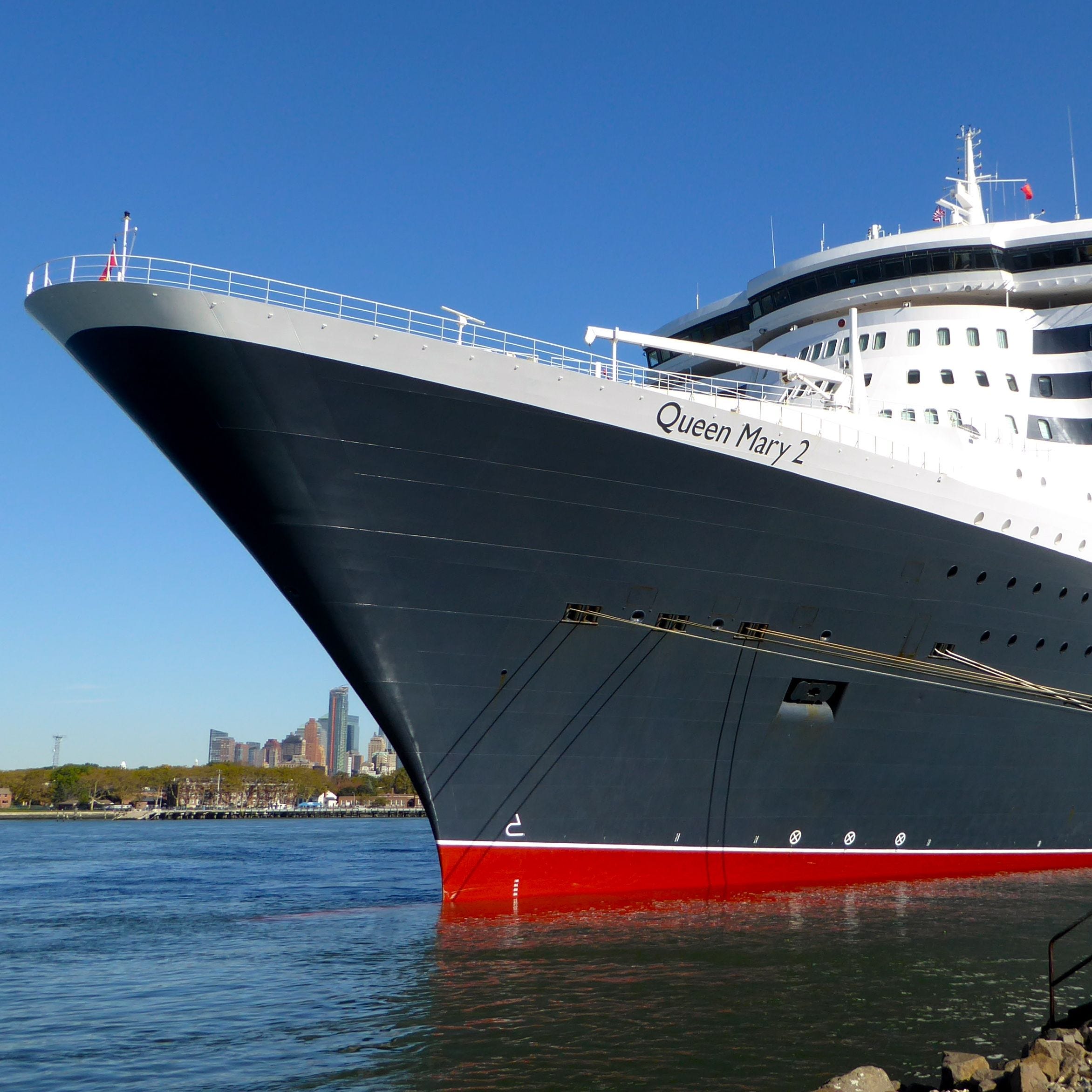 No. 2: MV Queen Mary 2. This magnificent QM2 doesn't just emulate the look of a great liner, it actually is one, beginning with a powerful-looking, long bow, that has been reinforced to forge the most challenging of seas. Its deep draft, taller hull-