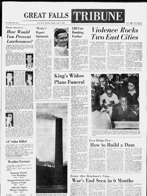 Front page of the Great Falls Tribune on Monday, April 8, 1968.