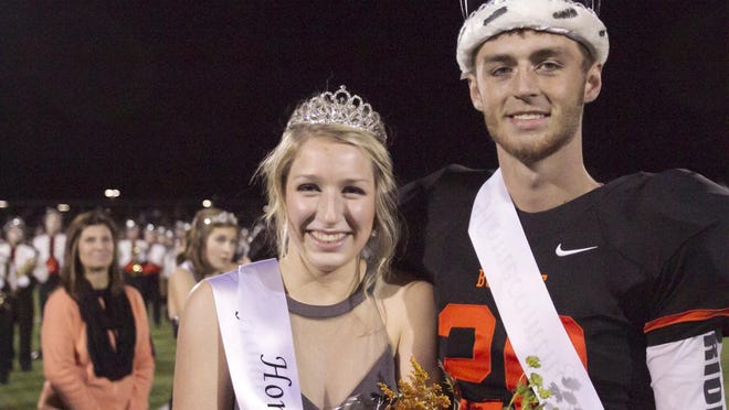 Brighton’s homecoming queen and king, Greer Arnold and Nick Lindig, were presented their titles at the halftime show in Friday’s game against Howell.