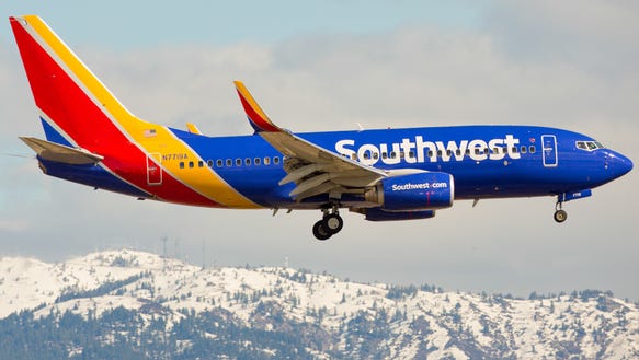 A Southwest Airlines Boeing 737 lands at Boise Airport