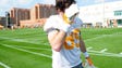 Thomas Orradre (85) wipes his face during spring training