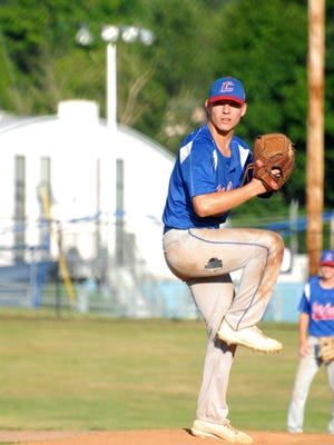Trent Valentine makes one of his final appearances pitching for the Cambridge Jet Auto-Carr/Antill Insurance Senior Team during the Friday evening match up against Barnesville.