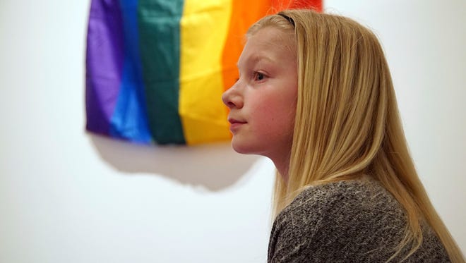 In this photo taken on Thursday, Feb. 23, 2017, 10 year-old Anna Thulin-Myge is photographed at her home in Haugesund, Norway. Anna was born a boy but is now legally a girl. Only Malta and Norway allow children to swap gender without a doctor's agreement or intervention. She says changing in the girls' locker room and using the girls' bathroom at school makes her feel included.