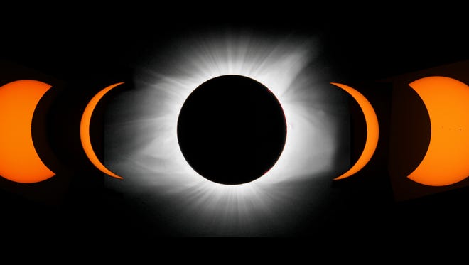 A composite of images from stages of the total solar eclipse Monday in Hopkinsville, Kentucky.August 21, 2017