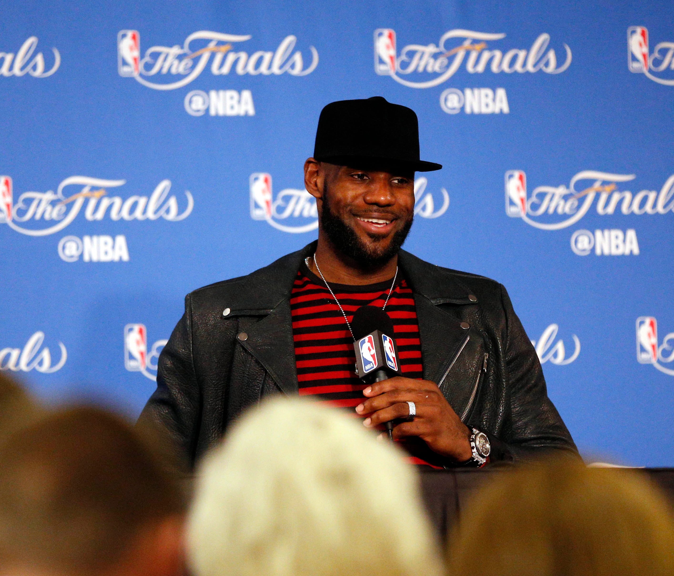 LeBron James at a press conference after Game 5 of the 2017 NBA Finals against the Golden State Warriors at Oracle Arena.