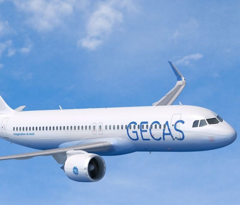 This image provided by Airbus shows an A320neo jet in the colors of GE Capital Aviation Services, an aircraft leasing unit.
