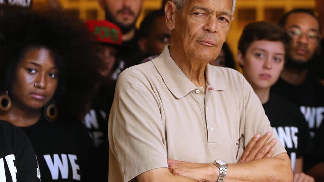 Civil Rights activist Julian Bond is shown here attending a local demonstration by the Dream Defenders in 2013.