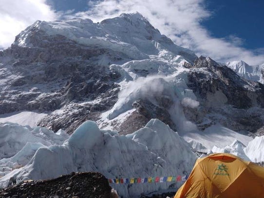 View from base camp as John Quillen and Neal Kushwaha prepare for the start of their Mount Everest climb.