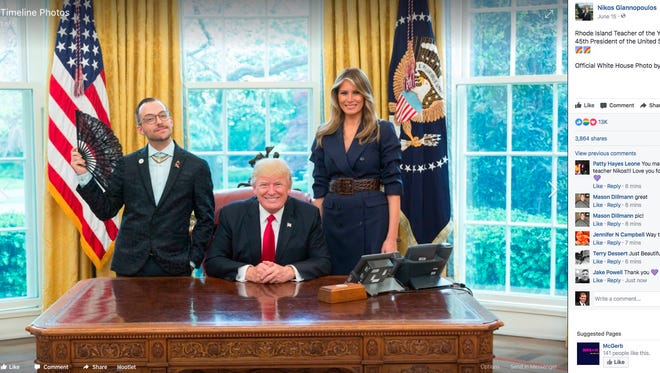 Nikos Giannopoulos' photo with President Trump and First Lady Melania Trump on his Facebook page.