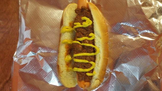 Smoky Mountain Deli's old-fashioned steamed hot dog with chili and mustard.  Owner Jonathan Trotter says his chili recipe is approved by his grandmother, who remembers the old Smoky Mountain Market dogs.