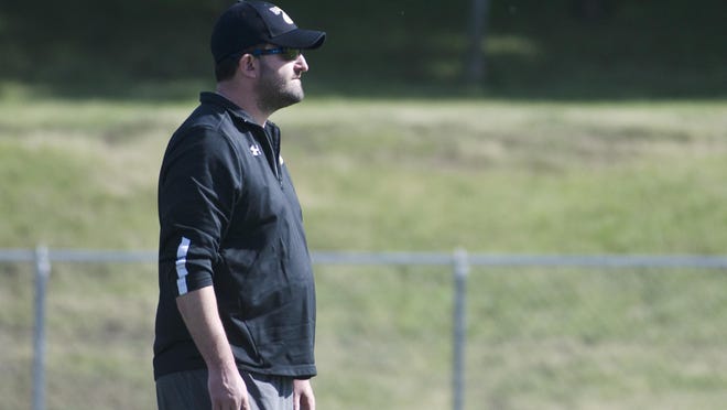 New Baltic football head coach Alan Baskerville watches a camp Wednesday, June 14, run by Riggs Premier Football at Baltic High School.