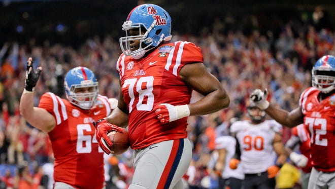 Ole Miss left tackle Laremy Tunsil (78) has declared for the NFL Draft.