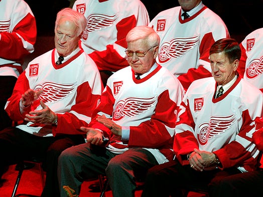 Red Wings legends Gordie Howe, Alex Delvecchio and