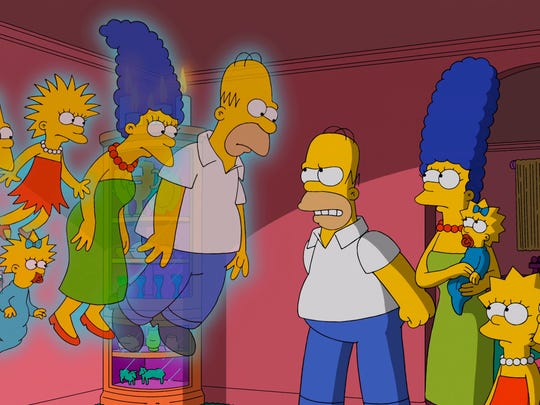 Yes, 'The Simpsons' have changed appearance over three decades, as this scene from 2014's 'Treehouse of Horror XXV' illustrates.