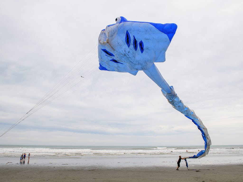 A kite enthusiast flies his kite during Kite Day at New Brighton Beach on Jan. 29, 2017, in Christchurch, New Zealand. Kite makers and enthusiasts from across New Zealand gather at this annual event.